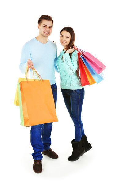 couple with colorful shopping bags - Φωτογραφία, εικόνα