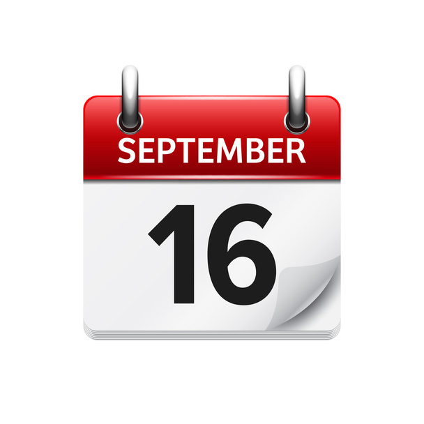 16. September Vektor flaches Kalendersymbol. Datum und Uhrzeit, Tag und Monat. Urlaub. - Vektor, Bild