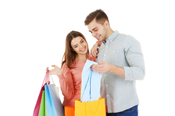 couple with colorful shopping bags - Foto, Imagem