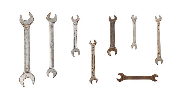 Old wrenches  isolated on white background. - Photo, Image