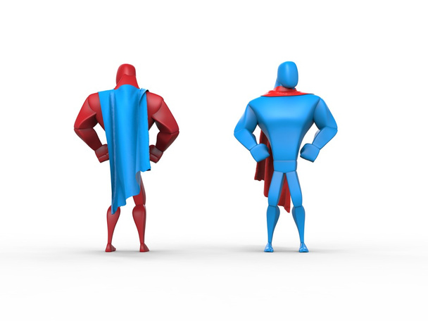 rote und blaue Superhelden mit blauen und roten Umhängen - Foto, Bild