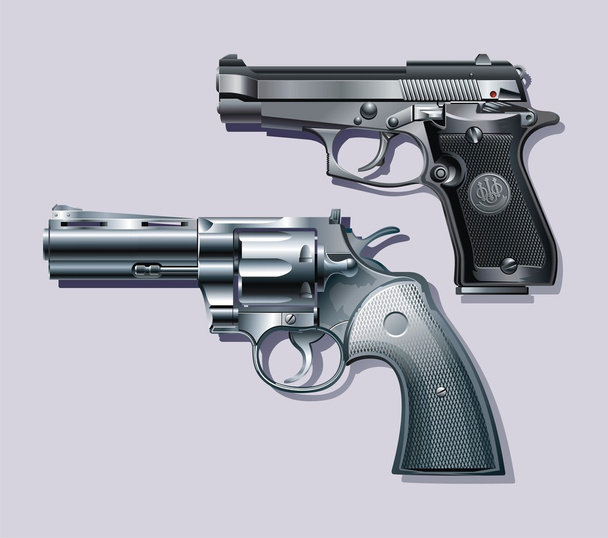 Machine pistol and revolver. - Vektör, Görsel
