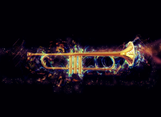 Kosminen trumpetti mustalla taustalla
 - Valokuva, kuva