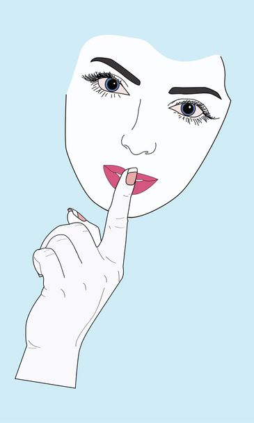 Vrouw gezicht gebaar van stilte vectorillustratie - Vector, afbeelding