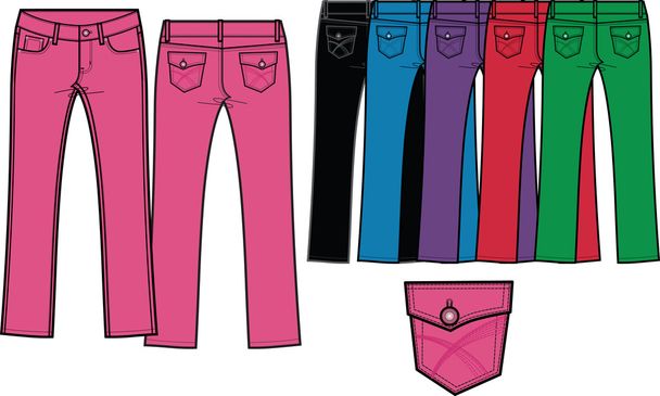 Lady skinny denim jeans with sharp colour - Vettoriali, immagini