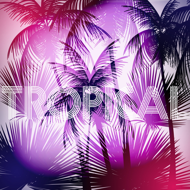 Tropical Background with Palm Tree - Vector Illustration - Vector, Image
