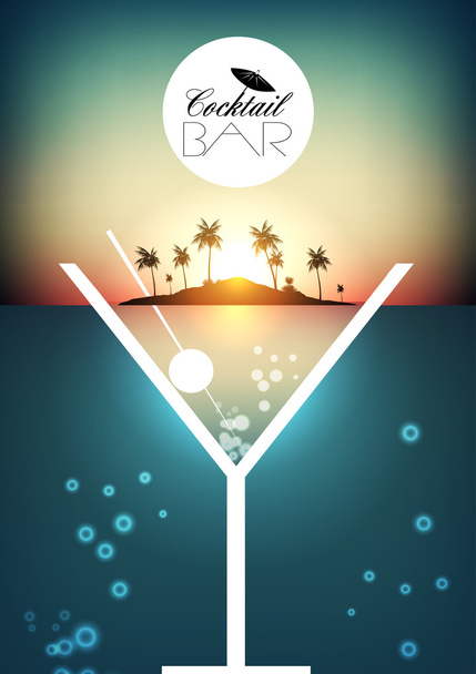 Cocktail Party Retro Poster Design with Tropical Island - Vector Illustration - Wektor, obraz