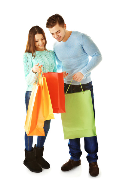 couple with colorful shopping bags - Фото, зображення