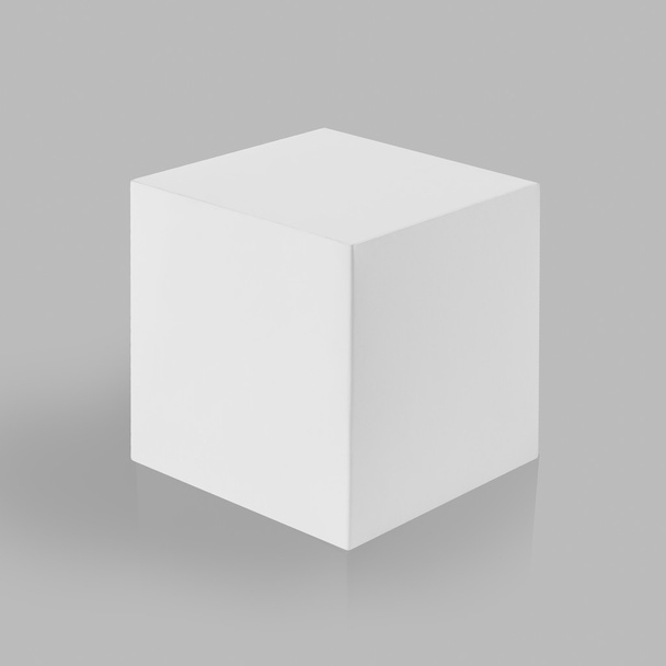 Cubo 3D. Scatola bianca su sfondo grigio con riflesso
. - Foto, immagini