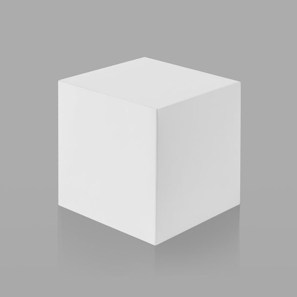 3D куб. Біла коробка на сірому фоні з відображенням
. - Фото, зображення
