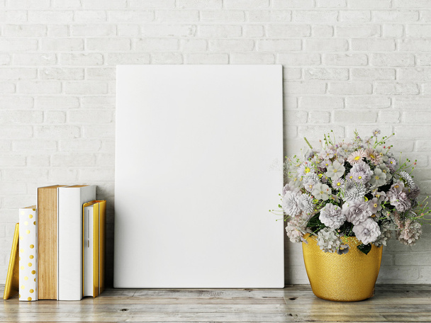 white mock up frame, hipster background, 3d rendering - Foto, imagen