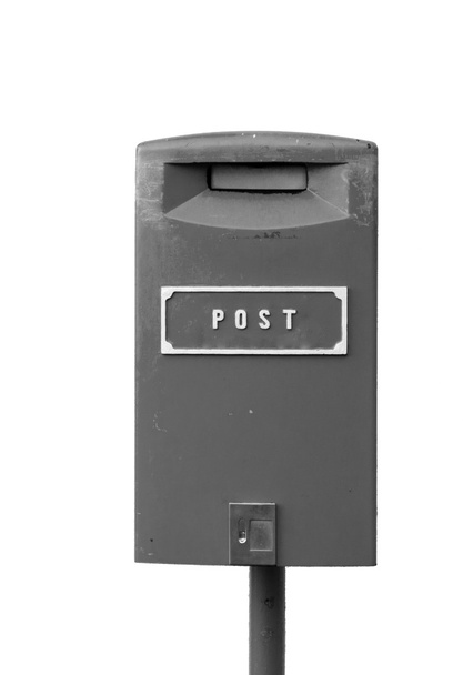 Black and white image of the postbox isolated on the white background - Photo, Image