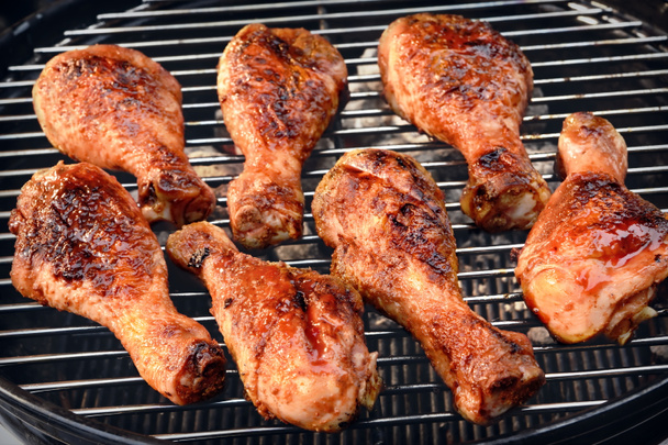 BBQ Chicken Legs Roasted On Hot Charcoal Grill - Photo, Image