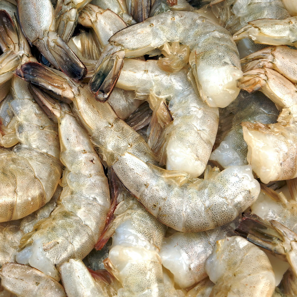 Many Raw Green King Size Shrimps On White Background - Photo, Image
