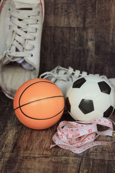 sneakers and football basketball - Photo, Image