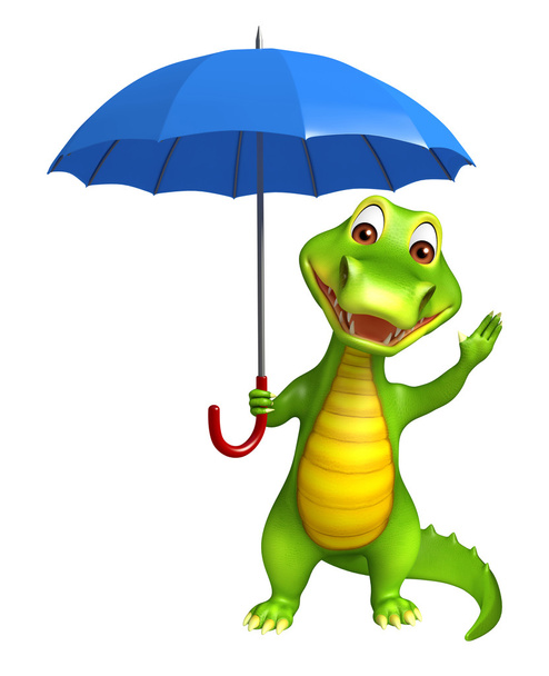 χαριτωμένο χαρακτήρα κινουμένων σχεδίων Aligator με ομπρέλα - Φωτογραφία, εικόνα