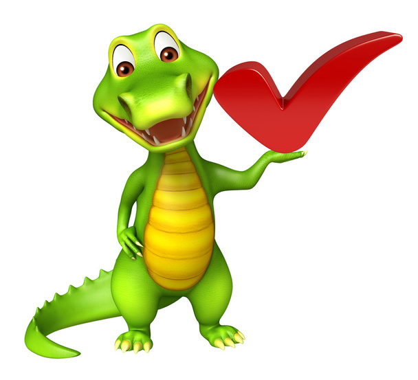 cute Aligator cartoon character with right sign - Photo, Image