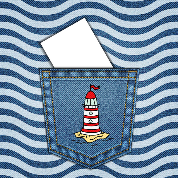 Denim background with Jeans pocket and sea pattern - Vector, Imagen