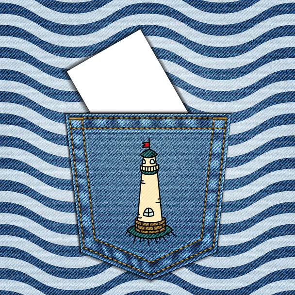 Denim background with Jeans pocket and sea pattern - Vektor, obrázek