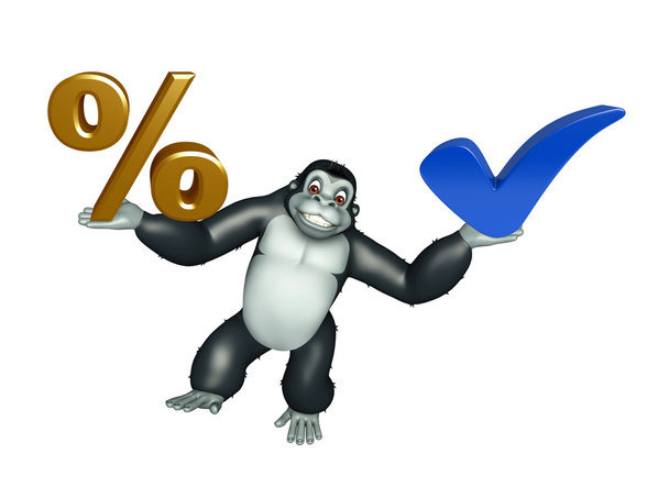 cute Gorilla cartoon character with right sign and percentage si - Photo, Image