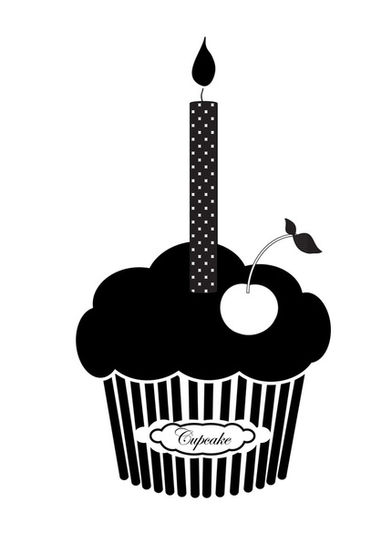 Cupcake black with cherry - Vector, Image