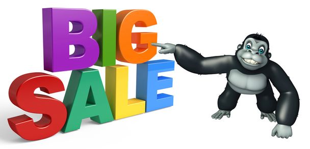 cute Gorilla cartoon character with big sale - Photo, Image