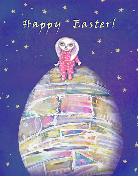 Tarjeta de felicitación feliz Pascua con conejo y huevo de Pascua
.  - Foto, imagen