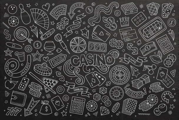 skizzenhafte Vektor handgezeichnete Doodles Cartoon-Set von Casino-Objekten - Vektor, Bild