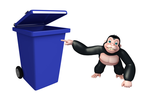 ゴミ箱とかわいいゴリラ漫画のキャラクター - 写真・画像
