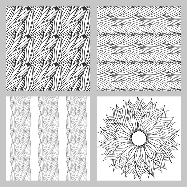 Seamless vector pattern of interwoven leaves and a circular pattern.  - Вектор,изображение