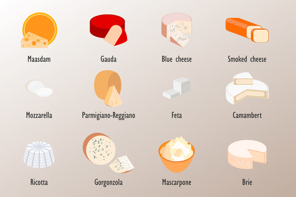 Kolekce lahodných sýrů stylu ploché - Vektor, obrázek
