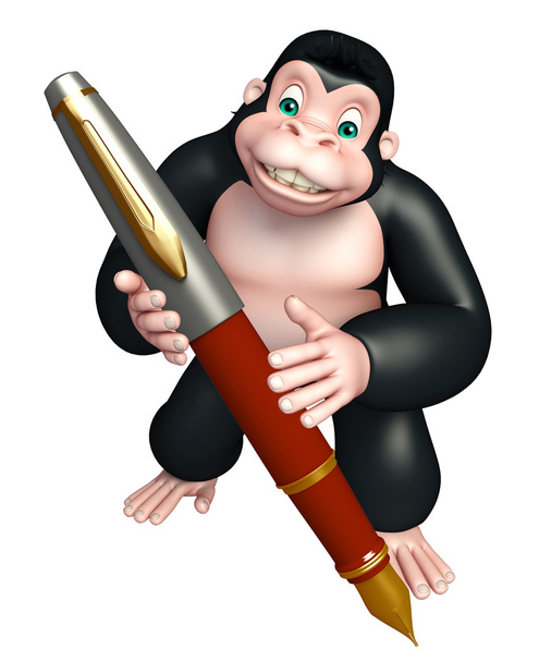 lindo personaje de dibujos animados gorila con pluma
 - Foto, Imagen