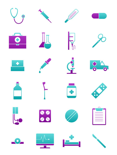 Turquoise-pink medicine icons set - Vettoriali, immagini