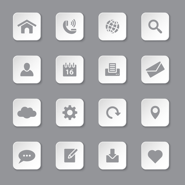szary płaski internetowych i technologii zestaw ikon na zaokrąglony prostokąt przycisk - Wektor, obraz