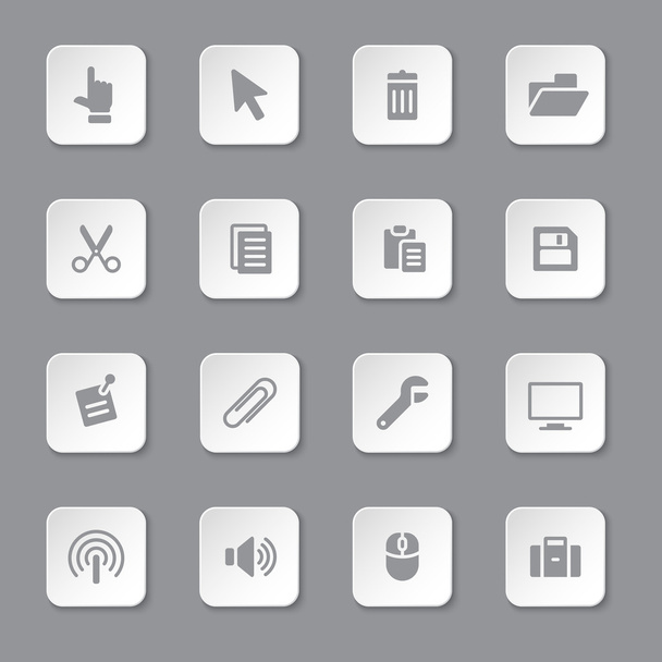 šedá plochá ikona počítače a technologie nastavená na tlačítku s zaoblenými obdélníkem - Vektor, obrázek