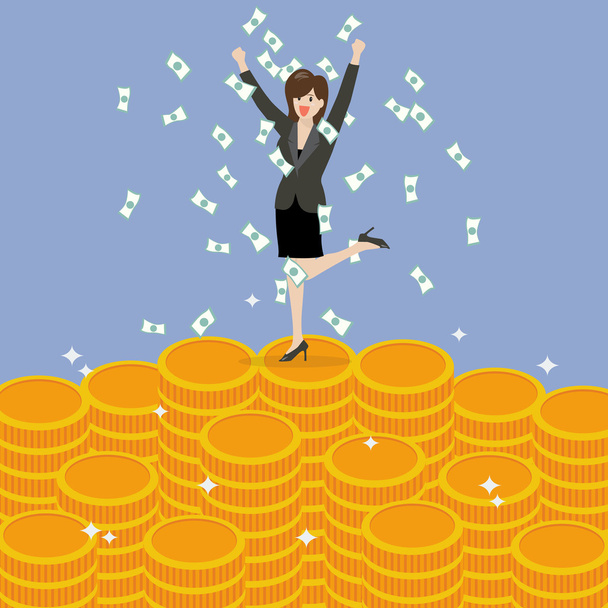 Ділова жінка святкує на гроші
 - Вектор, зображення