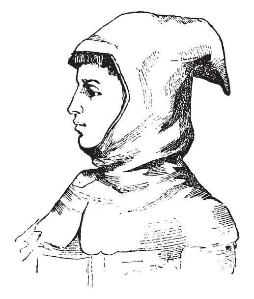 Hood fourteenth century, vintage engraving. - Vector, Image
