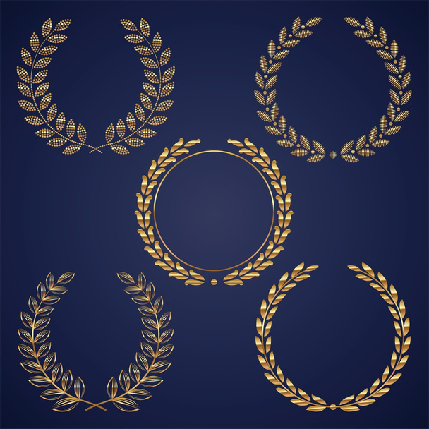 Vector set of golden laurel wreaths - Vetor, Imagem
