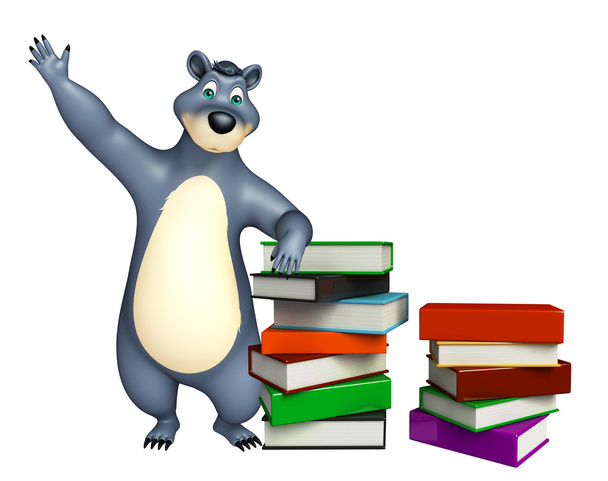 διασκεδαστικό χαρακτήρα κινούμενα σχέδια αρκούδα με στοίβα βιβλίων - Φωτογραφία, εικόνα