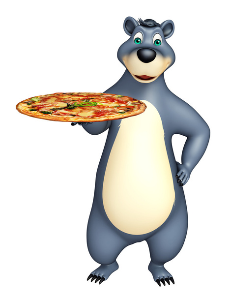 szórakoztató medve rajzfilmfigura pizza - Fotó, kép