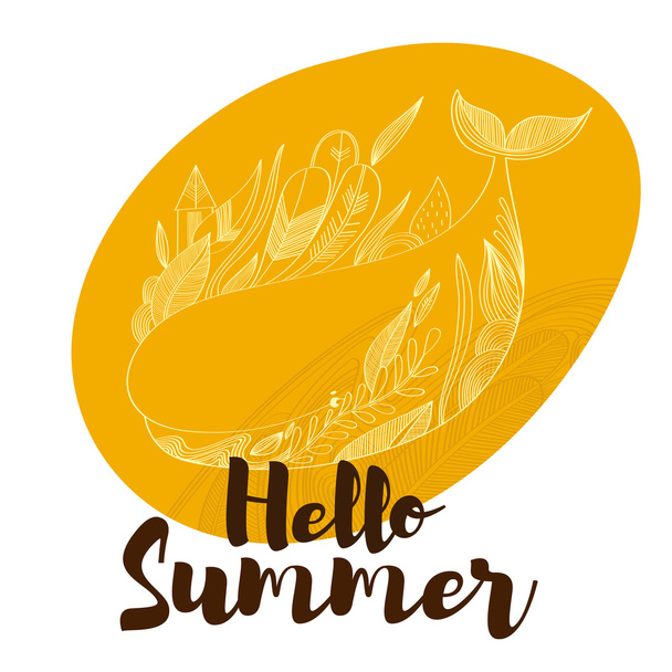 Hello Summer hand drawn whale - ベクター画像