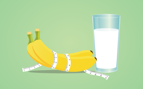 banán 2 szelet és egy pohár tej diéta - Vektor, kép