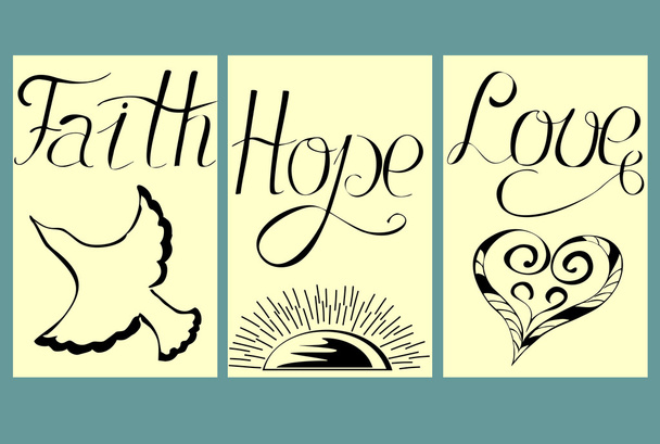 pencil pictures with the words from the hand of Faith, Hope, Love - Vector, Image