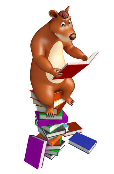χαριτωμένο αρκουδάκι κινούμενα σχέδια χαρακτήρα με στοίβα βιβλίων - Φωτογραφία, εικόνα