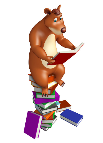 lindo oso personaje de dibujos animados con pila de libros
 - Foto, Imagen