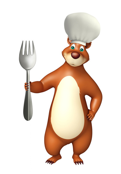 Bear cartoon character  with dinner plate and chef hat - Photo, Image