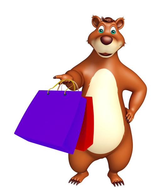 買い物袋とクマの漫画のキャラクター - 写真・画像