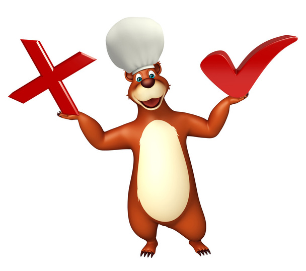cute Bear cartoon character with right sign and wrong sign - Photo, Image