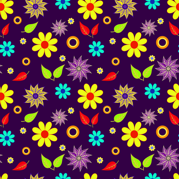 Seamless bright background from flowers and leaf - Vektor, Bild