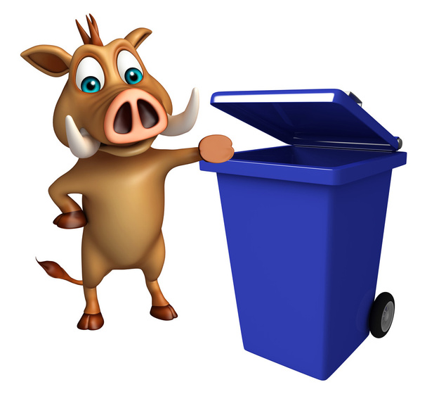 personnage de dessin animé sanglier mignon avec poubelle
 - Photo, image